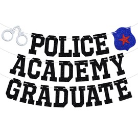 Police Academy Graduate Banner, Police Grad/Future Police, Congrats Officer, Police College Graduation Party Decoration Supplies, Black Glitter