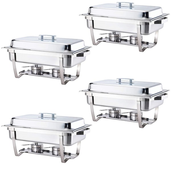 ALPHA LIVING 70014-GRAY 4 Pack 8QT Chafing Dish High Grade Stainless Steel Chafer Complete Set, 8 QT, Alpine Gray Handle
