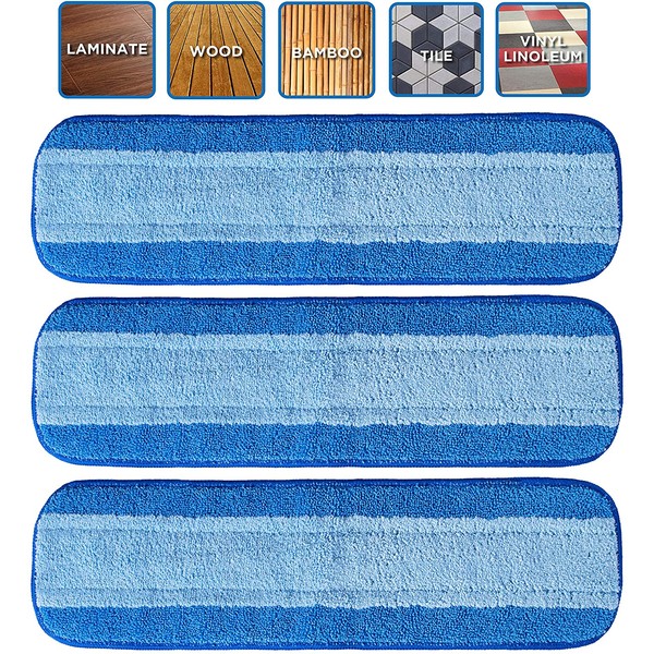 VanDuck Microfiber Cleaning Pads Compatible with Bona Mop (3 Pack) - Microfiber Mop Pads for Hardwood Floor 18 Inch Fits Rubbermaid Mop, E-Cloth Mop, Turbo Mop, and Norwex Mop