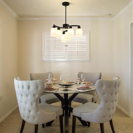 Blhxian 6-Light Modern Farmhouse Black Chandelier,22 inch Dining Room Light Fixture,Contemporary Glass Chandelier Adjustable Height Hanging Pendant Lights Kitchen Island,Glass Shade