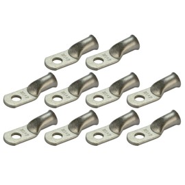TEMCO 10 Pack Tinned Copper Welding Battery Cable Ends, Lugs Terminal 4 AWG 1/4" Hole - Marine Grade (6 AWG to 1/0 AWG Options Available)