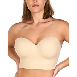 HSIA Longline Strapless Bra for Women, Anti-Slip Support Corset for Large Bust Convertible Bustier Bandeau for Big Breasts Beige