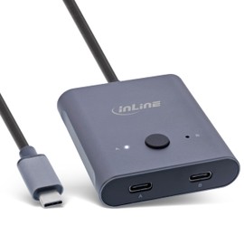 InLine USB-C Switch, Bi-Directional (Data and Video), 2 in 1 Out or 1 in 2 Out, Distributor/Switch for PCs, 8K@60Hz 4K@60Hz Video, 10Gb/s Data Transfer, 100W Charging, 60603T