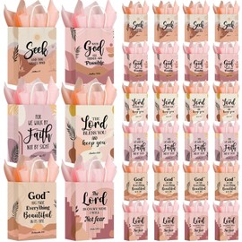 Resholder 30 Pcs Boho Christian Gift Bags with Tissue Papers Religious Bible Verse Paper Bags with Handles Inspirational Scripture Treat Pouches Church Gifts for Wedding Baptism Birthday Party