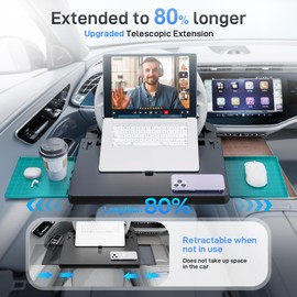 Yincook Car Steering Wheel Seat Tray, 2 in 1 Adjustable Large Auto Steering Wheel Desk, Portable Car Table Tray for Laptop, Travel, Work, Car Table Tray for SUV, Truck, Van, Road Trips