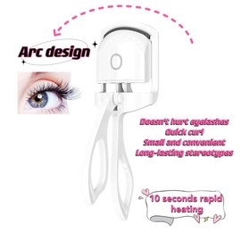 Electric Eyelash Curlers，Heated Eyelash Curler，USB Rechargeable，Electric Eyelash， Long Lasting，Natural Eyelash，Heated Curler ，Quick Pre-Heat ，Portable Eyelash Curlers， Curl Gentle Lash，White
