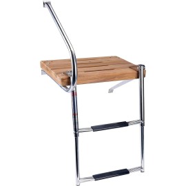 Amarine Made 2 Steps Folding Telescoping Ladder Stainless Steel Out-Board Swim Teak Platform
