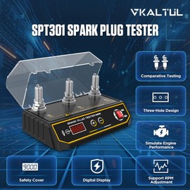 VKALTUL Spark Plug Tester SPT301,Ignition Spark Tester with 3 Hole, 200~9000rpm, High Efficiency,Digital Display Screen,Protective Cover, Plug and Play for Automotive Car Spark Plug