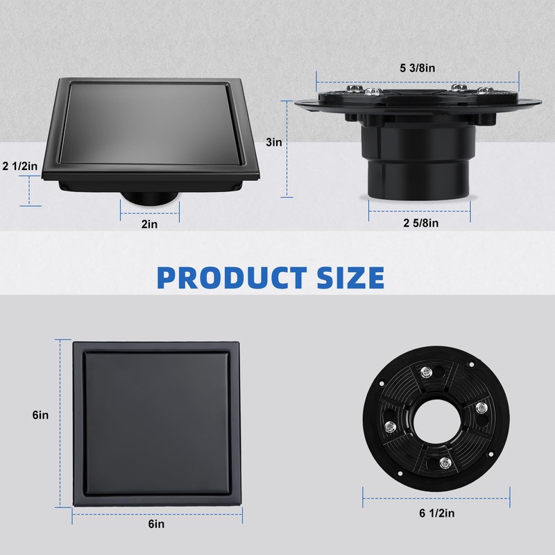 morefine Square Shower Floor Drain with Flange, Shower Drain 6