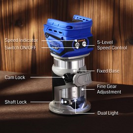 SainSmart Cordless Router, Brushless Compact Router Wood Tool With Fixed Base, 5 Speeds 28000RPM, with 1/4” Collet, for CNC Woodworking & DIY Project, No Batteries Included