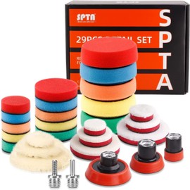 SPTA 29 Piece Polisher Sponge Buffing Set Polisher Polishing Buff Electric Drill Sponge Set for Mini Polisher Buffing Sponge Pad Automotive Polisher 1.0 inch (25 mm) 2.0 inch (50 mm) 75mm Coating Velcro with Backing Blood 0.7 lbs (0.35 kg)