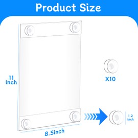 rogeramz 8.5 x 11 Acrylic Sign Holder with 12 Suction Cups, Clear Plastic Window Sign Holder, Wall Mount Advertising Frames for Glass Doors - Perfect for Malls, Offices, Homes, Stores, and Restaurants (2 Pack)