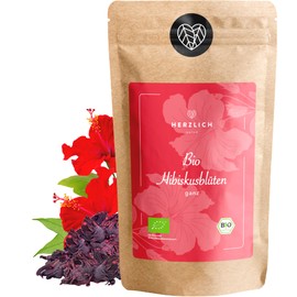 Organic hibiscus flowers 250 g - hibiscus tea - 100% hibiscus flowers, completely dried - organic quality - tested and bottled in Germany (DE-ÖKO-39) | hibiscus tea - hibiscus flower tea by Herzlich