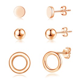 Loutade Stud Earrings 925 Silver, 3 Pairs 925 Sterling Silver Women's Stud Earrings Set, Hypoallergenic Earrings, 925 Silver Stud Earrings for Multiple Ear Holes (Circle, Ball, Disc) Gifts for Men