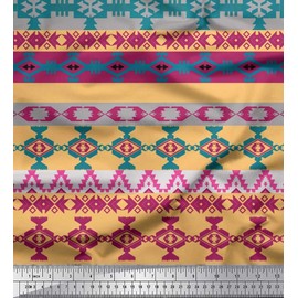 Soimoi Rayon Crepe Fabric Ikat Southwestern Fabric Prints By metre 46 Inch Wide
