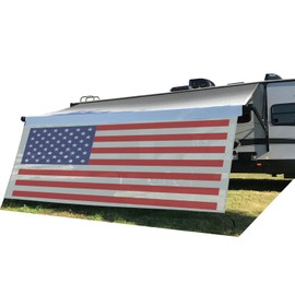 Tentproinc RV Awning Sun Shade Screen 8' X 12' 3'' (American Flag) Gray Mesh Sunshade Camper Trailer Awning Shade Screen UV Blocker Completed Kits
