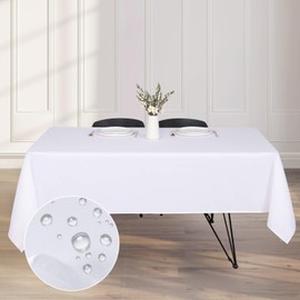Kapwall White Tablecloth 54x63 Inch Waterproof Rectangle Polyester Linen Waterproof for 4 6 Seater Dining Table Cover for Kitchen Indoor Outdoor