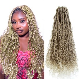 BOHO BABE Goddess Faux Locs with Curly Ends 24 Inch, Pre-looped, Boho Style, Soft Distressed Locs with Curls (6 Packs, 27/613)