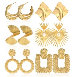 TOBENY 6/9/12 Pairs Gold Statement Earrings for Women Large Gold Dangle Earrings Set Geometric Exaggerated Earrings Punk Stylish Earring Jewelry for Women