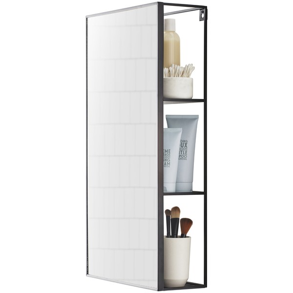 Umbra Cubiko Storage Unit, Modern Medicine Cabinet, Vanity, Bathroom Mirror, 24x12” Rectangle, Black