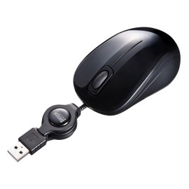 Sanwa Supply (サンワサプライ) Antibacterial and Quiet Wired Retractable Blue LED Mouse (Black) MA-MBSK315BK