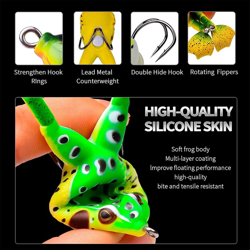 AIMALL 3pcs 3.7in Frog Lure Soft Bait with 360° Rotating