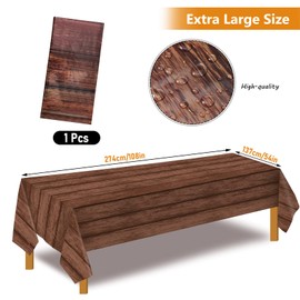 Irenare 1 Piece Wood Grain Tablecloth Western Tablecloths Rustic Plastic Table Covers Rectangular Table Decoration for Barbecue Fall Autumn Western Barn Themed Birthday Party, 54 x 108 Inch, Brown