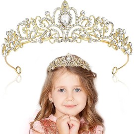 Dryxog Crown, Wedding Bridal Crystal Tiara Crown, Women's Gold Rhinestone Tiara, Crystal Crown Tiara for Weddings, Proms, Pageants, Princess Parties, Birthday Parties etc