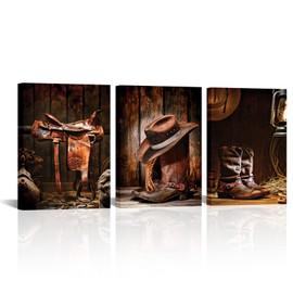 Saypeacher Cowboy Wall Art American Western Prints Vintage Farmhouse Wall Dceor for Bedroom Living Room 12x16inchx3pcs