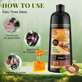 Dark Brown Hair Dye Shampoo 3 in 1 for Women & Men 100% Gray Hair Coverage - Herbal Ingredients Natural Plant Hair Color - Hair Dye in Minutes 500ML