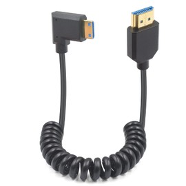 Duttek 8K Mini HDMI to HDMI Coiled Cable, 48Gbps Ultra Thin Right Angled Mini HDMI Male to HDMI Male Cable for Projector, Monitor, Camcorder 4FT/1.2M