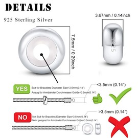 DALARAN 925 Sterling Silver Spacer Bead Charm Stopper for Women, Charm Bracelet Stopper, Sterling Silver, Pearl Cubic Zirconia