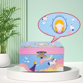 Princess Music Box Jewelry Box for Girls, Fairy Toys with Rotating Fairy Figure, Princess Room Decor & Toddler Jewelry Storage, Jewelry Box for Little Girls 4-6 age Fairy Decor Gift-5.9"×4.3"×3.5"