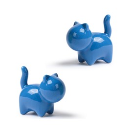 Artconal Small Cat Statue, 2-Pack 3 inch Blue Accent Cute Kitty Gifts Knick Knacks, for Home Office Shelf Desk Coffee Table Decoration
