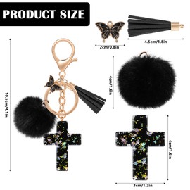 MWOOT Cross Keychains Christian Bible Keychains Backpack Handbag Charms for Women Girls,Butterfly Plush Pendant Key Rings,Black