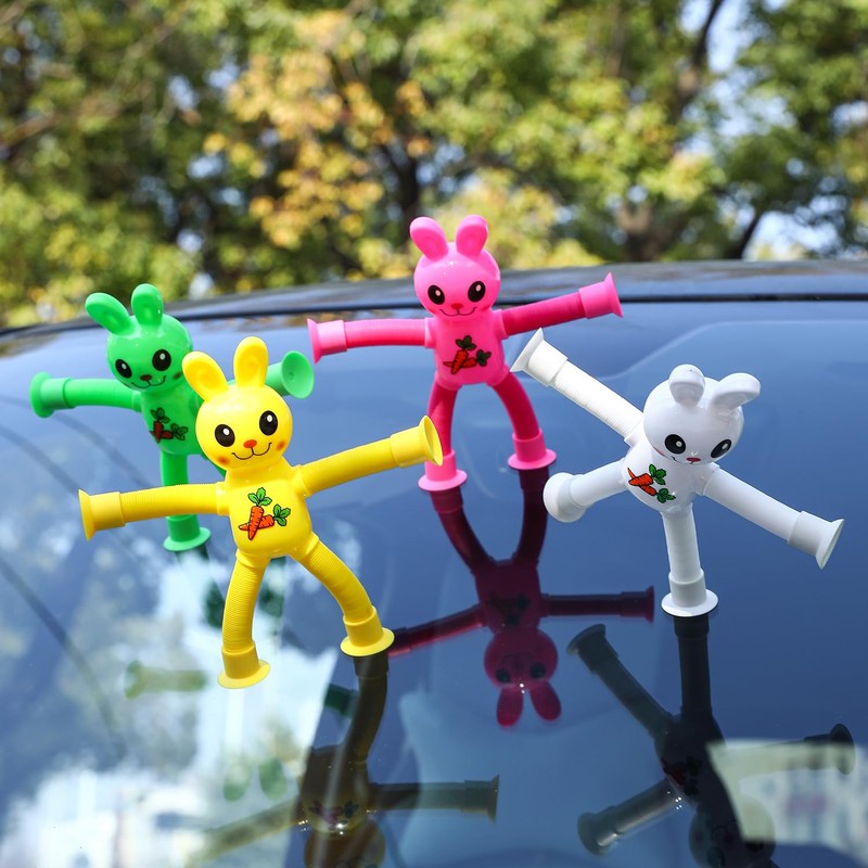 Limpskys 4Pack Telescopic Suction Cup Bunny Toy，Easter Bunny, Easter Egg