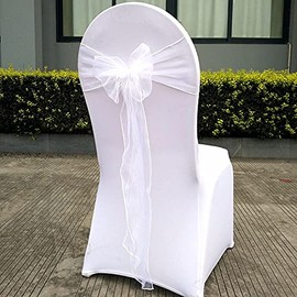 Namvo 10pcs Organza Chair Bows White, Fuller Wider Sash Chair Sashes Ribbon for Wedding Party Events Birthday Decoration, Not Included The White Chair Cover