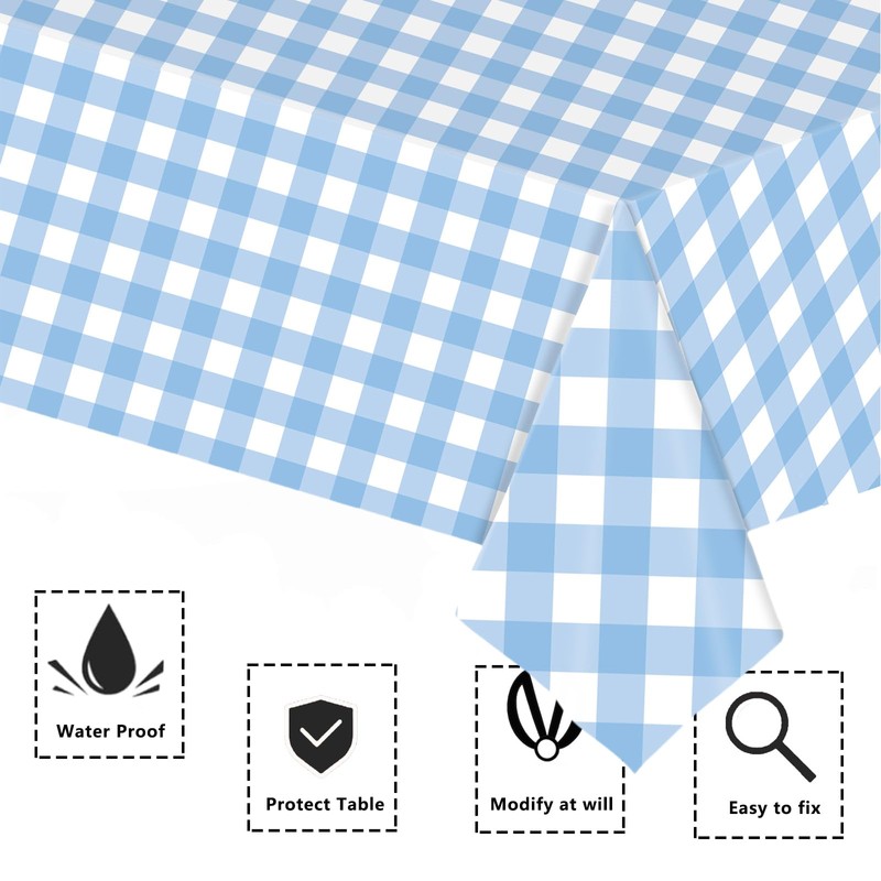 2pcs Light Blue and White Checkered Disposable Tablecloth Table Covers,137