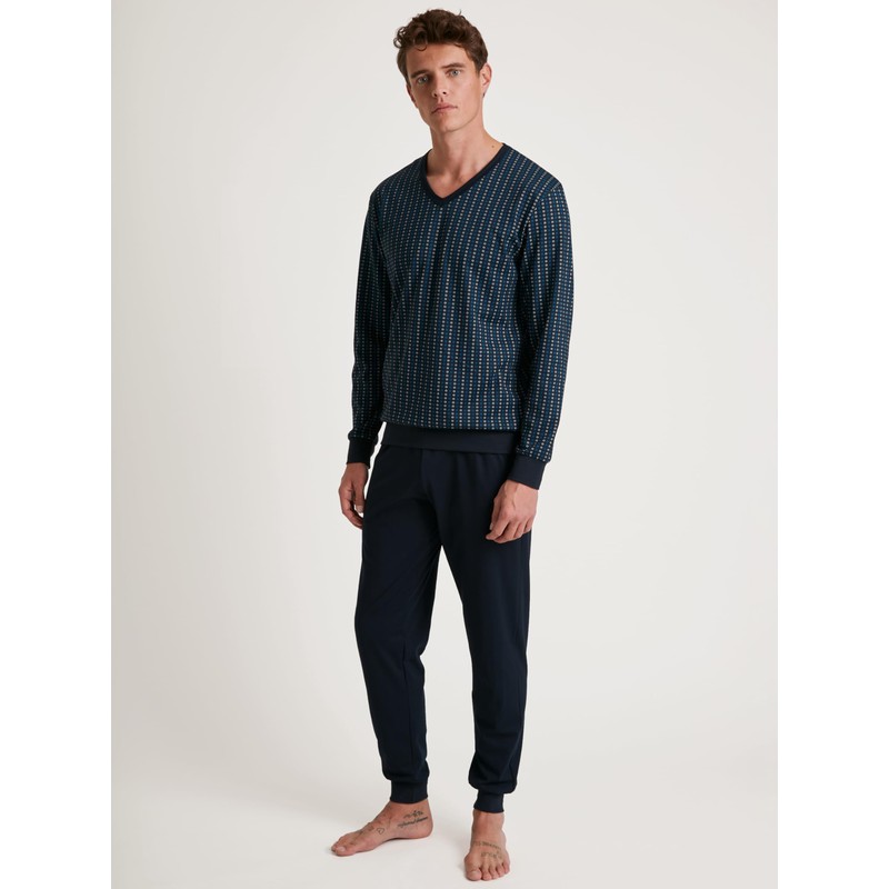 CALIDA Cotton Special Men's Cuffed Pyjamas 100% Cotton, Danube Blue
