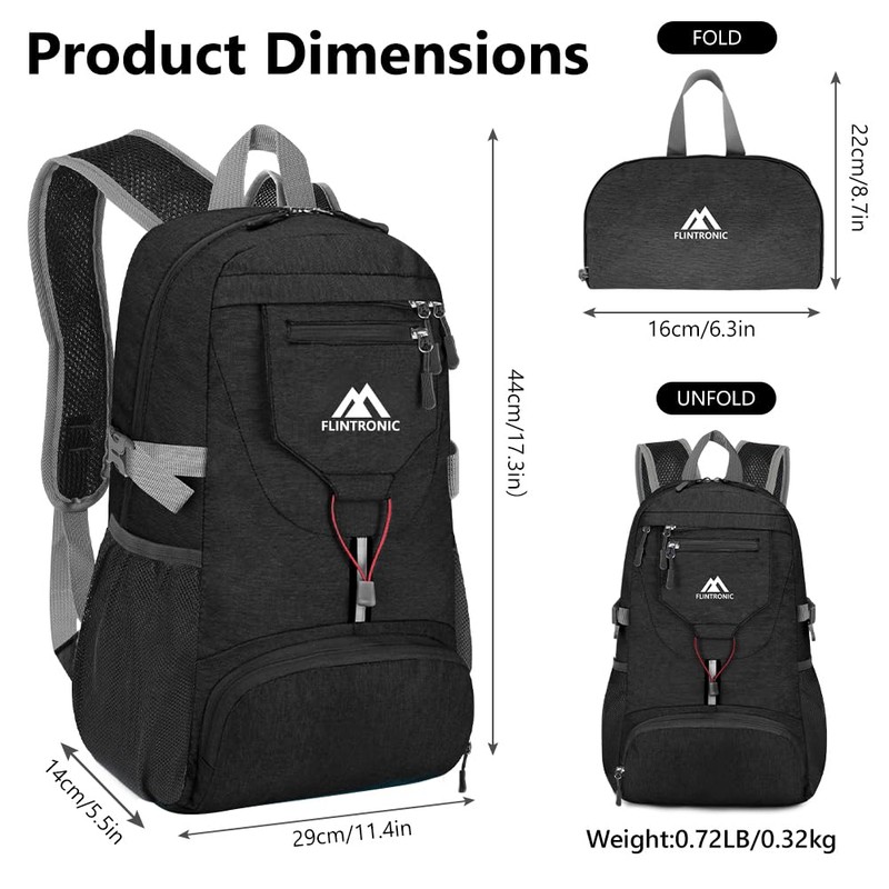 flintronic Foldable Small Backpack, 20L Ultra Lightweight Rucksack, Foldable Hiking
