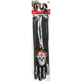 W WIDMANN MILANO Party Fashion Widmann Dia de Los Muertos 34279 Gloves Length Approx. 40 cm for Adults Carnival Theme Party, Multicoloured, Standard Size