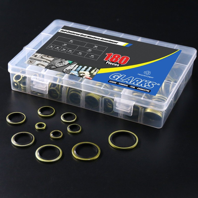 Glarks 180Pcs Dowty Bonded Seals Washers Assortment Set for Automotive,