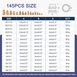 Pack of 145 Brass Threaded Inserts Female Thread Knurled Nuts, M2 M3 M4 M5 M6 Embedding Nuts Assortment Kit for 3D Printing Injection Moulding