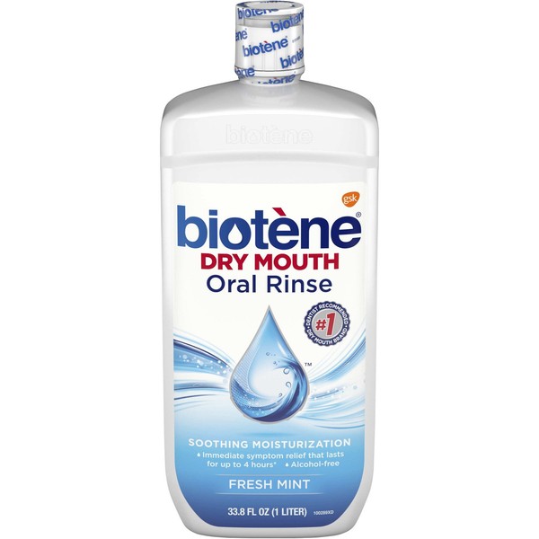 biotène Fresh Mint Moisturizing Oral Rinse Mouthwash, Alcohol-Free, for Dry Mouth, 33.8 Fl Oz