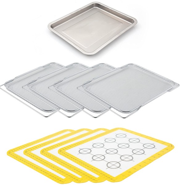 NUWAVE Genuine 9-Piece Ultimate Baking Kit, 1.3” Deep SS Roasting Tray, 4 SS Racks, 4 - 11.5”x13” Silicone Baking Mats, Compatible w/ All Bravo XL Air Fryer Oven Models 20801,20802, 20811, 20850