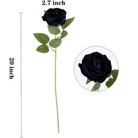 TBUY ROSE 16PCS Artificial Silk Flowers Faux Roses Bouquet Long Stem for Home Wedding Decoration Party (Black)