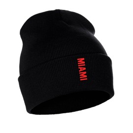 Daxton Vertical USA Cities Cuffed Beanie Winter Knit Hat Skully Cap, Miami Black Red