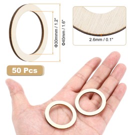 MECCANIXITY 1.6 Inch Unfinished Wood Rings Natural Wooden Ring Circle Flat Round Shape Ornaments Wooden Slices for Frames, DIY Crafting Projects, Painting, Home Decor, 100Pcs