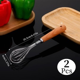 Pack of 2 Stainless Steel Whisks with Wooden Handle Made of Stainless Steel, Hand Whisk for the Kitchen, Non-Stick Whisk for Stirring, Beating, Mixing, for Eggs
