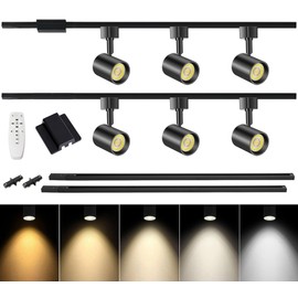 TuyuBEE 6 Lights Remote Control LED Track Lighting Kit with 6.6FT H Type Track Lighting Rails & Floating Canopy Connector, Modern Kitchen Ceiling Light Fixture Dimmable, 2700K - 6000K, 10W 800lm Black